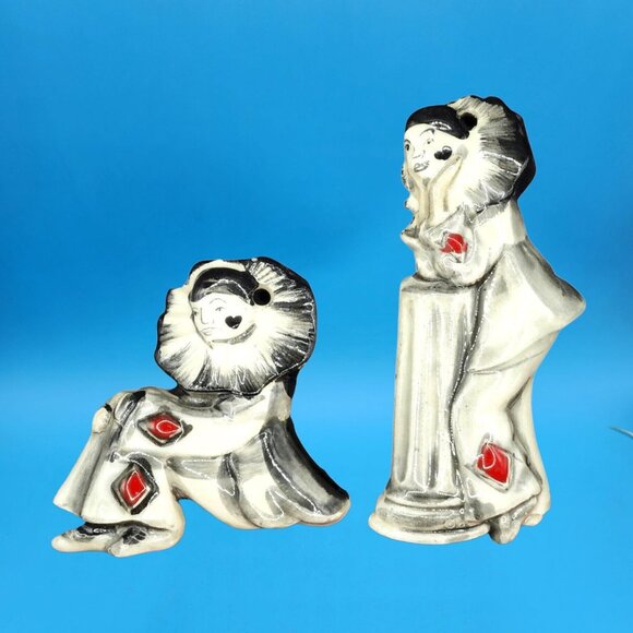 Pierrot Ornaments Black Heart Faces Red Harlequin Diamond Handpainted Gothic Set - Picture 5 of 9